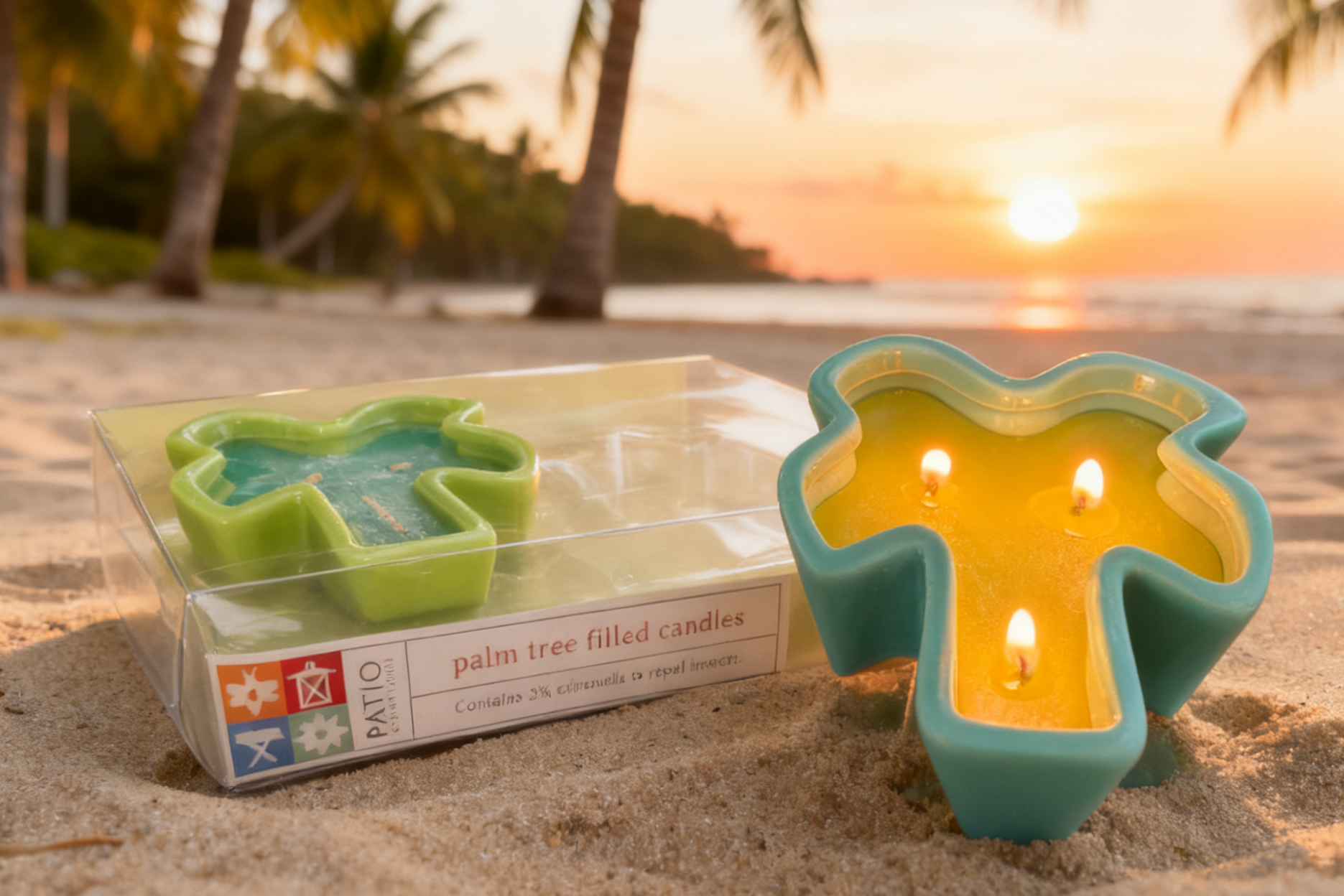 2pk Ceramic Palm Trees Filled Candles